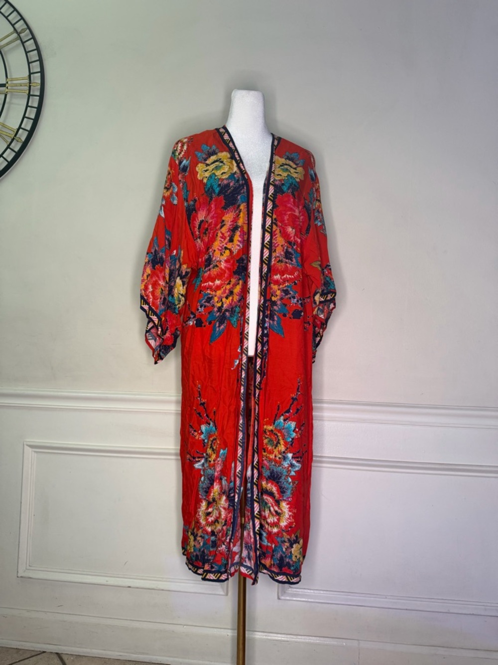 FLYING TOMATO Size M/L Red Floral Kimono Cardigan Duster Top Cover-Up Boho